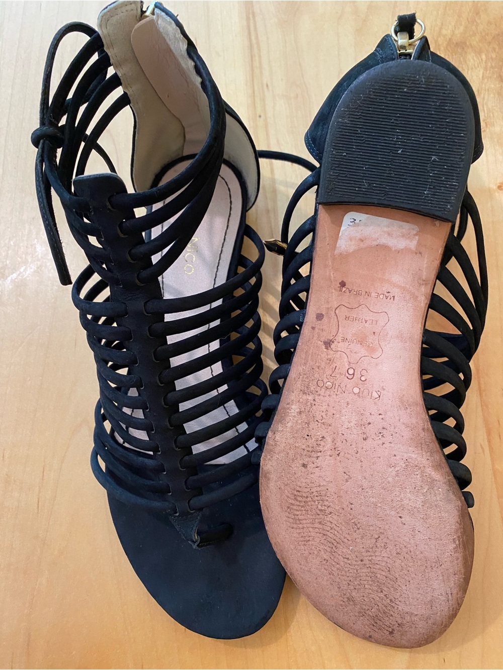 Women's Black Strappy Lace-Up Sandals